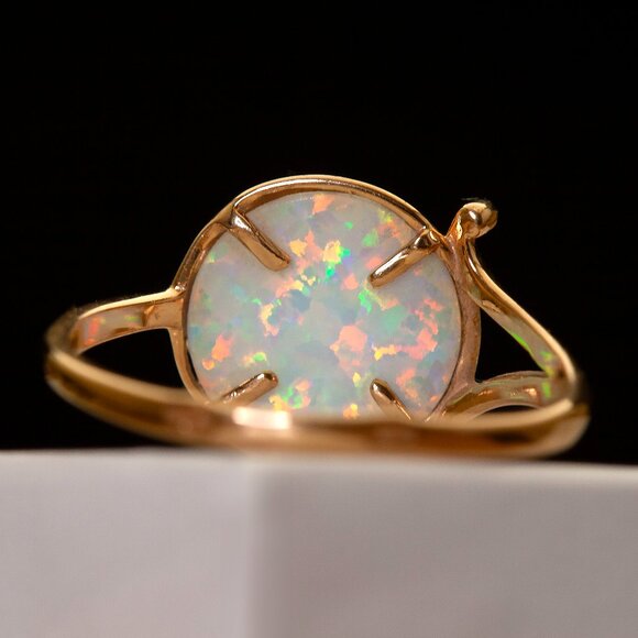 Stunning Vintage 14K Rose Gold Opal Ring, Gold LAB Opal Ring Sz6.75, Custom Made - Picture 8 of 11